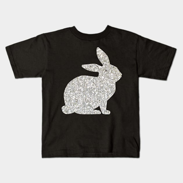 Silver Faux Glitter Easter Bunny Kids T-Shirt by Felicity-K